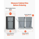 Double 27QTx2 Pullout Waste Container Under Cabinet Kitchen Bin Trash Can